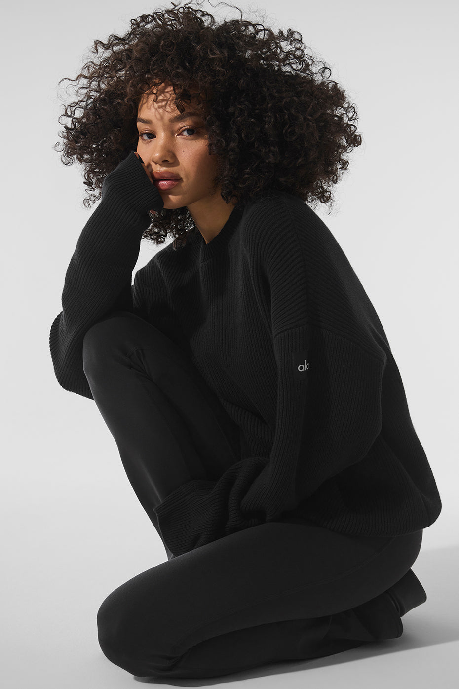 Domain Rib Knit Crew Sweater - Black — photo 5