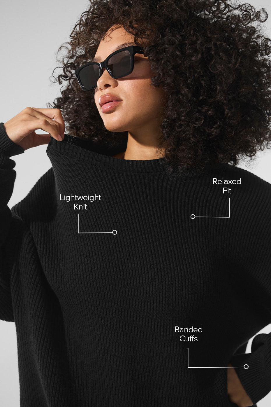 Domain Rib Knit Crew Sweater - Black — photo 2