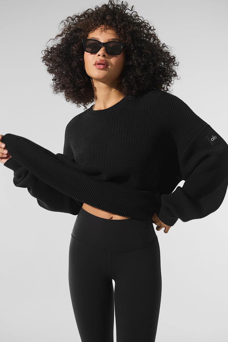 Domain Rib Knit Crew Sweater - Black — photo 1