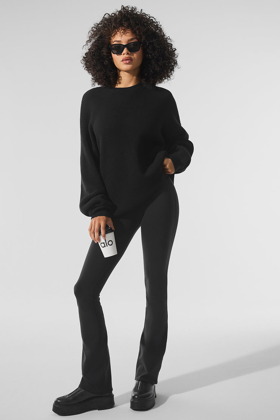 Domain Rib Knit Crew Sweater - Black — photo 4