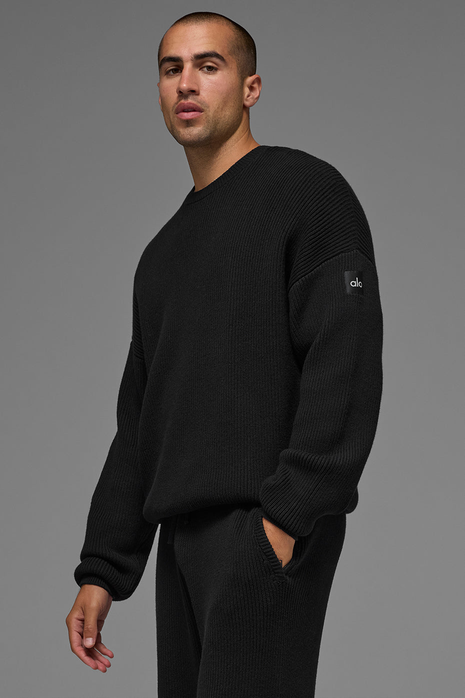 Domain Rib Knit Crew Sweater - Black — photo 3