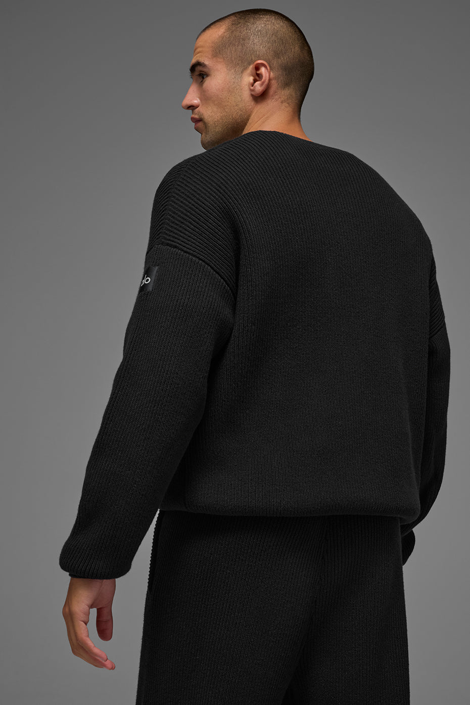 Domain Rib Knit Crew Sweater - Black — photo 4