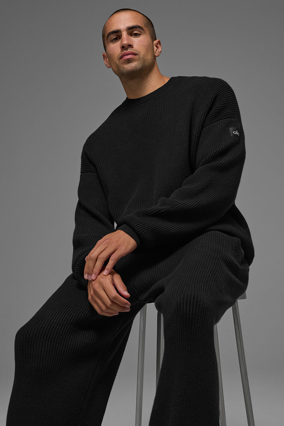 Domain Rib Knit Crew Sweater - Black — photo 5