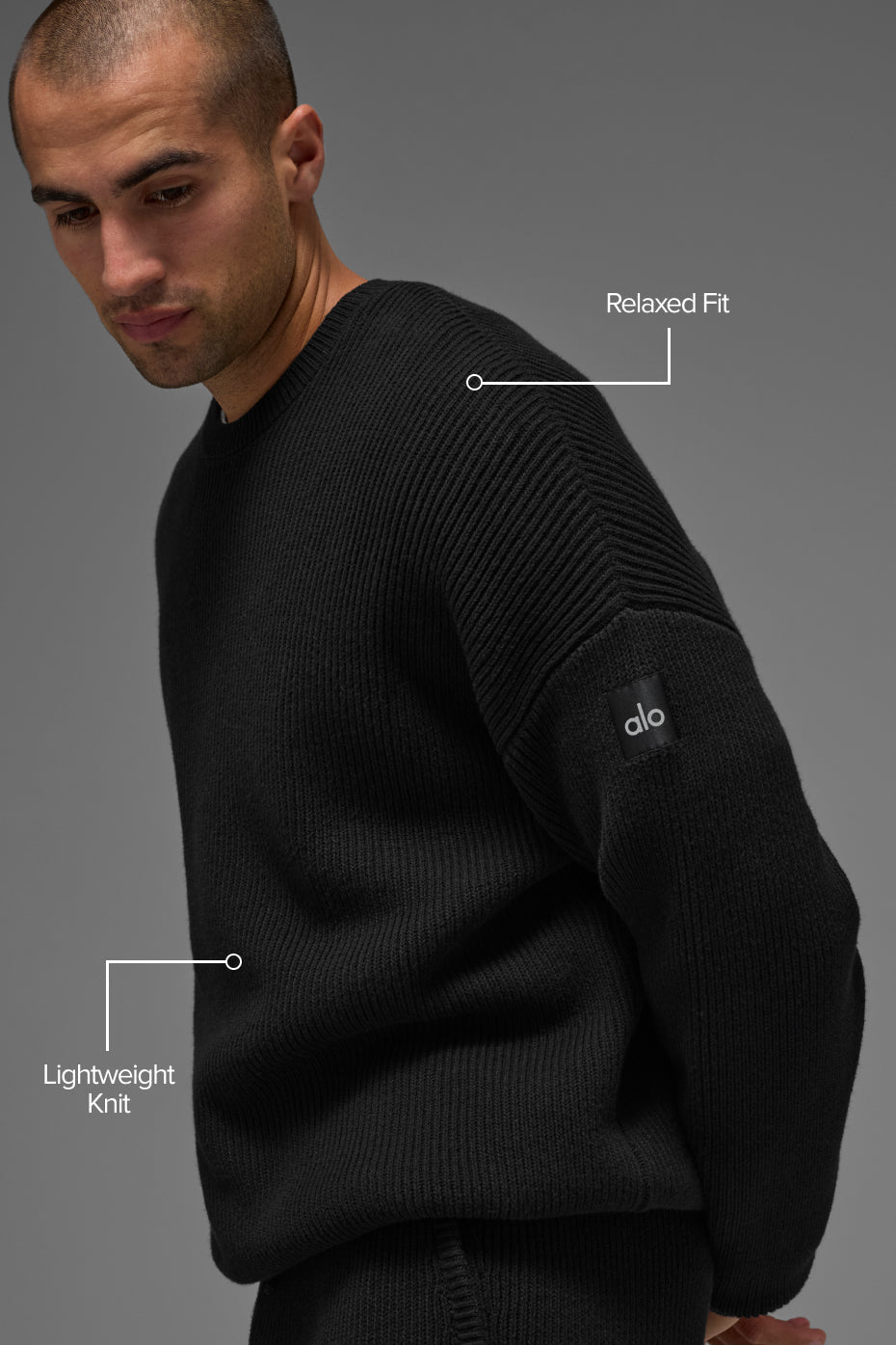 Domain Rib Knit Crew Sweater - Black — photo 2