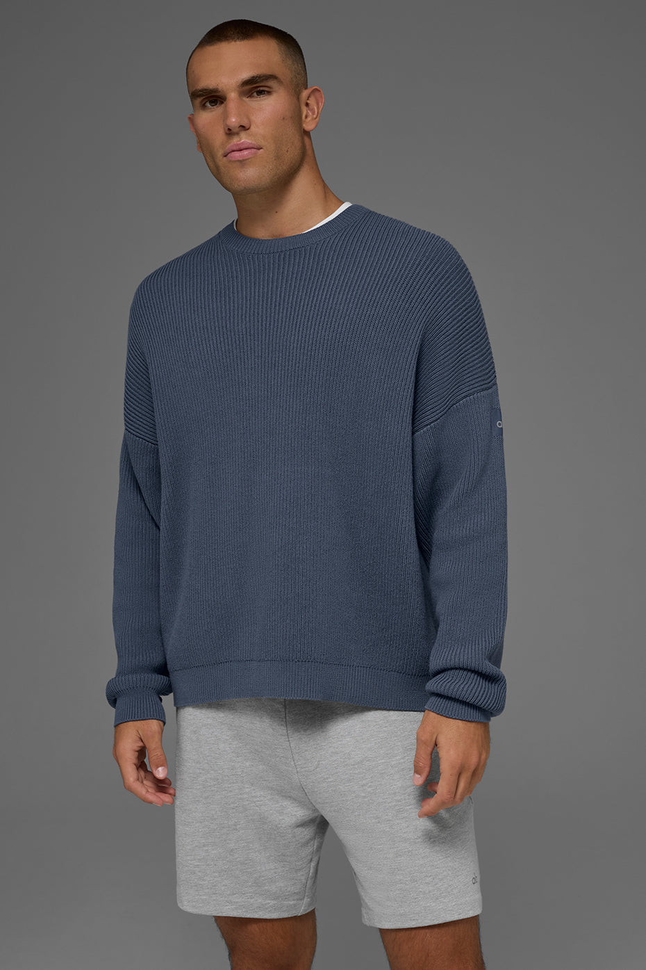 Domain Rib Knit Crew Sweater - Bluestone — photo 3