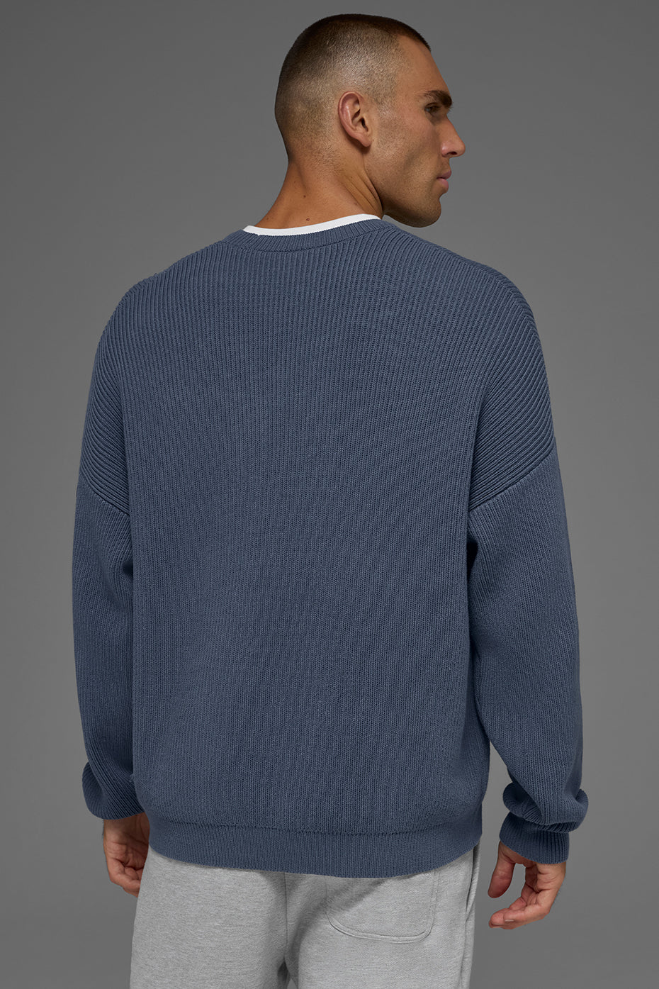 Domain Rib Knit Crew Sweater - Bluestone — photo 4