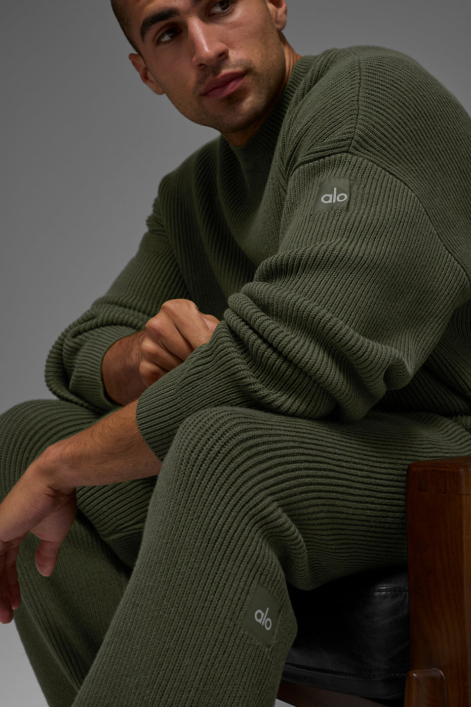 Domain Rib Knit Crew Sweater - Green Olive — photo 4