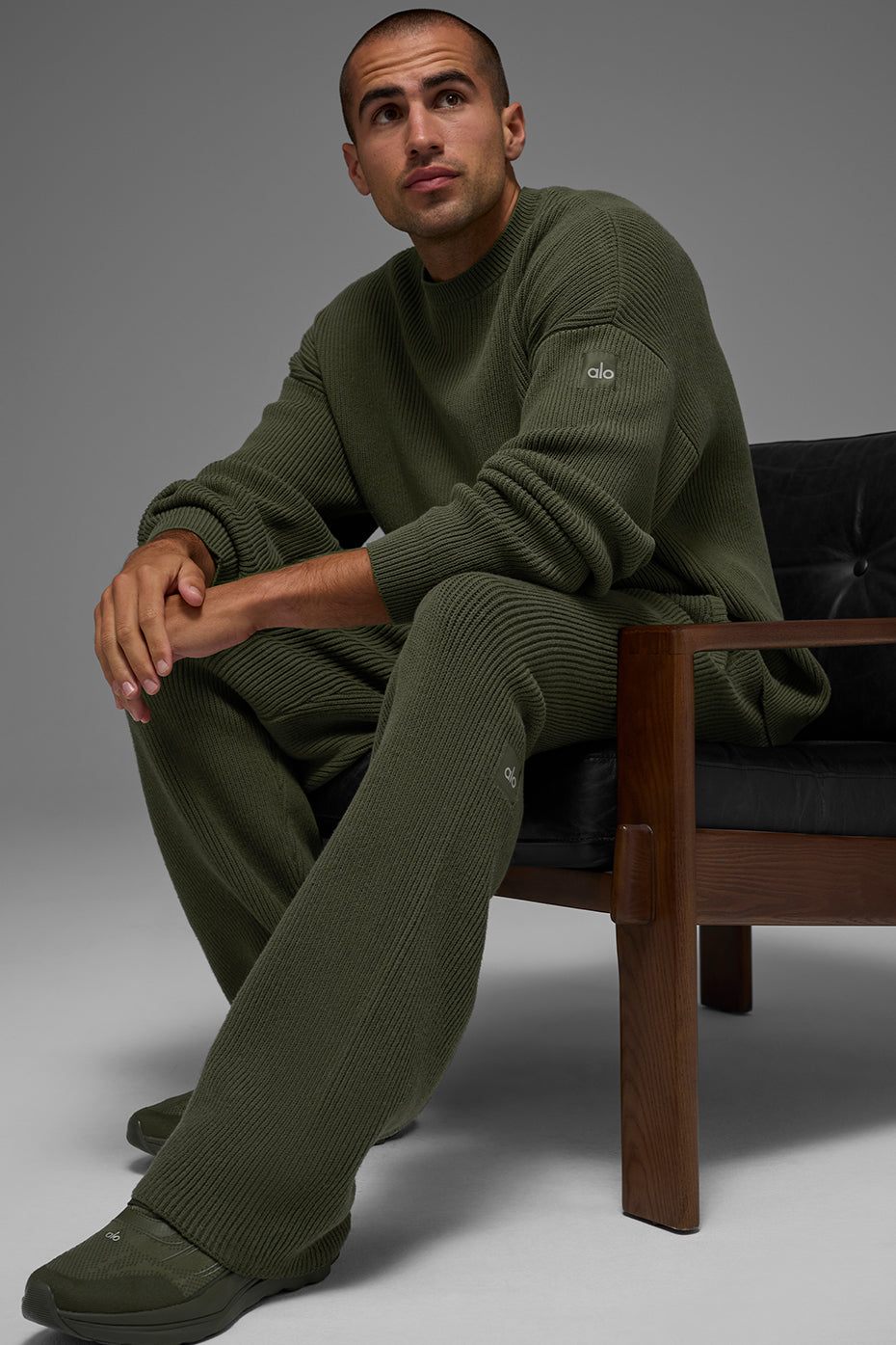 Domain Rib Knit Crew Sweater - Green Olive — photo 5