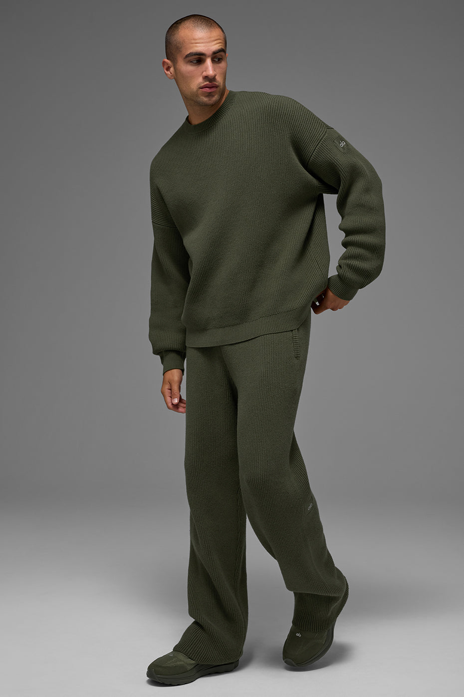 Domain Rib Knit Crew Sweater - Green Olive — photo 6