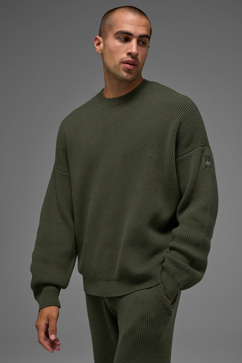 Domain Rib Knit Crew Sweater - Green Olive — photo 2