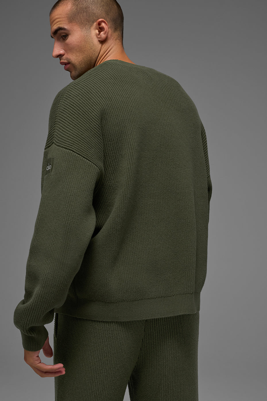 Domain Rib Knit Crew Sweater - Green Olive — photo 3