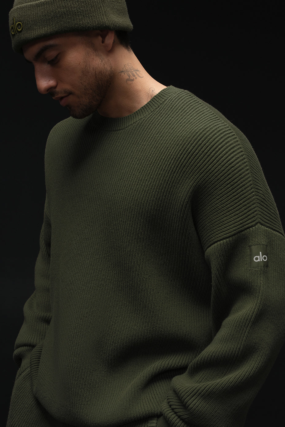 Domain Rib Knit Crew Sweater - Green Olive — photo 1