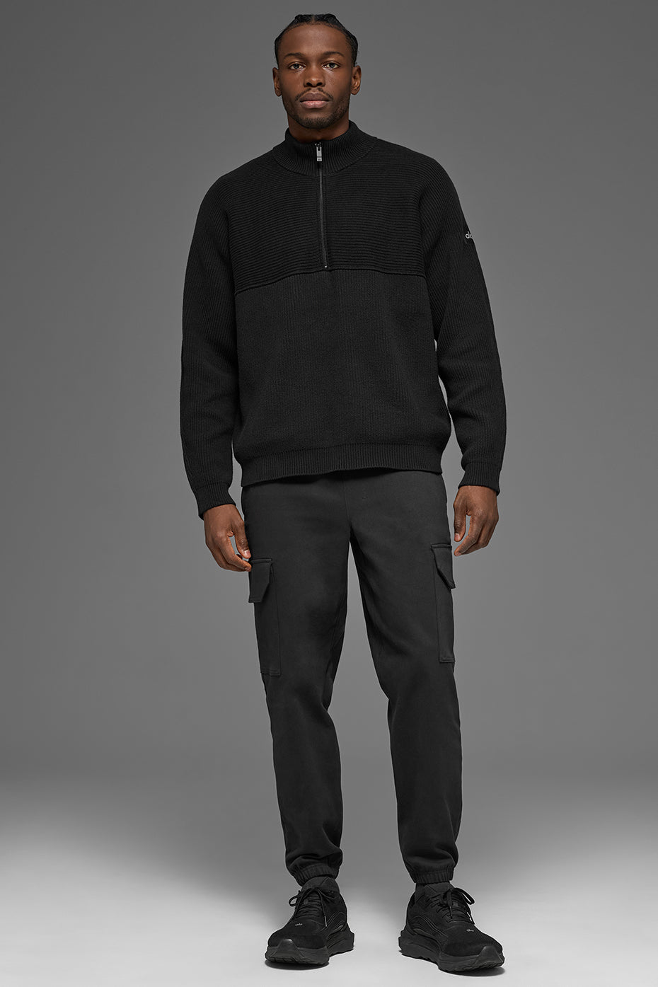 Domain Shift Rib Knit 1/4 Zip Sweater - Black — photo 5