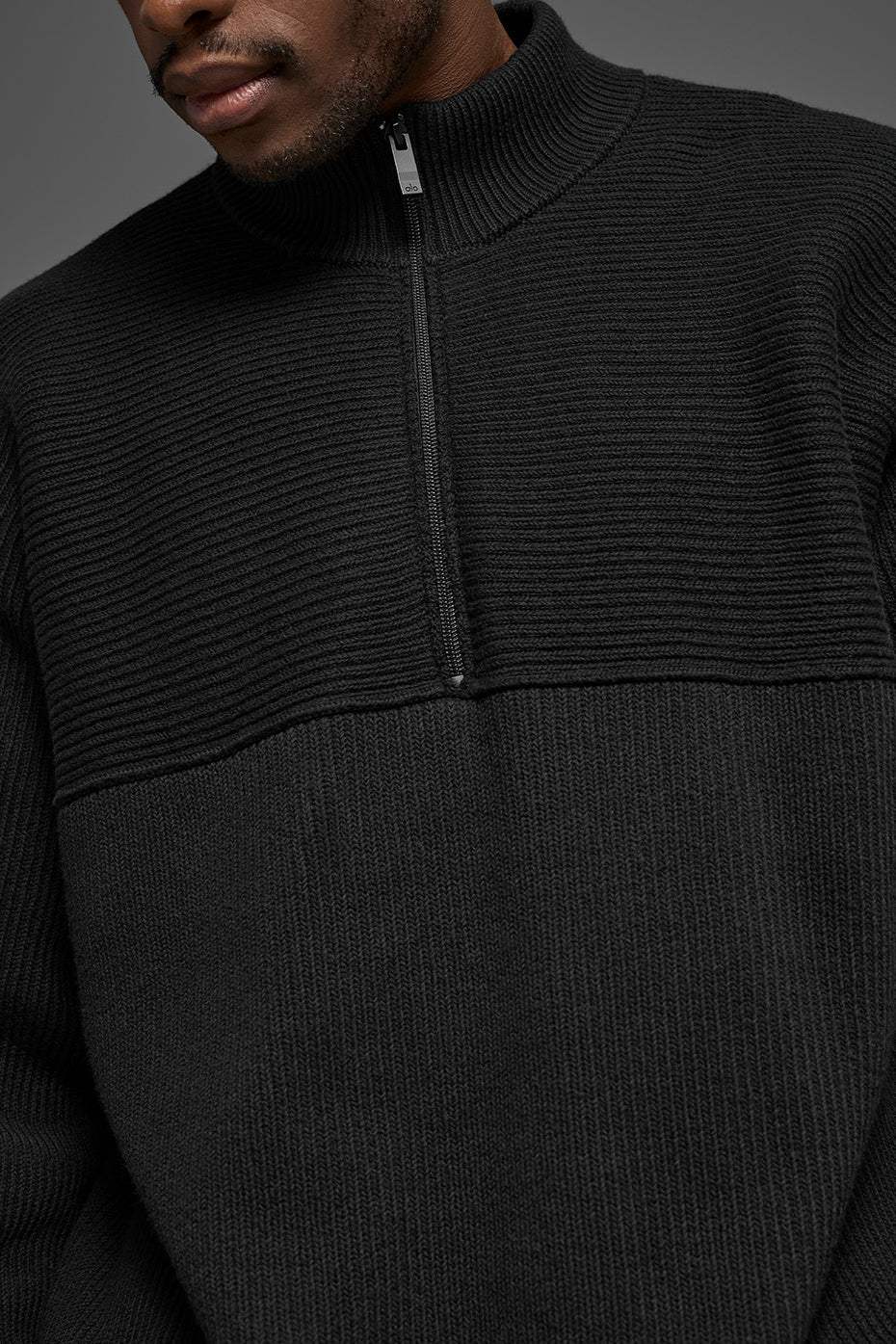Domain Shift Rib Knit 1/4 Zip Sweater - Black — photo 3