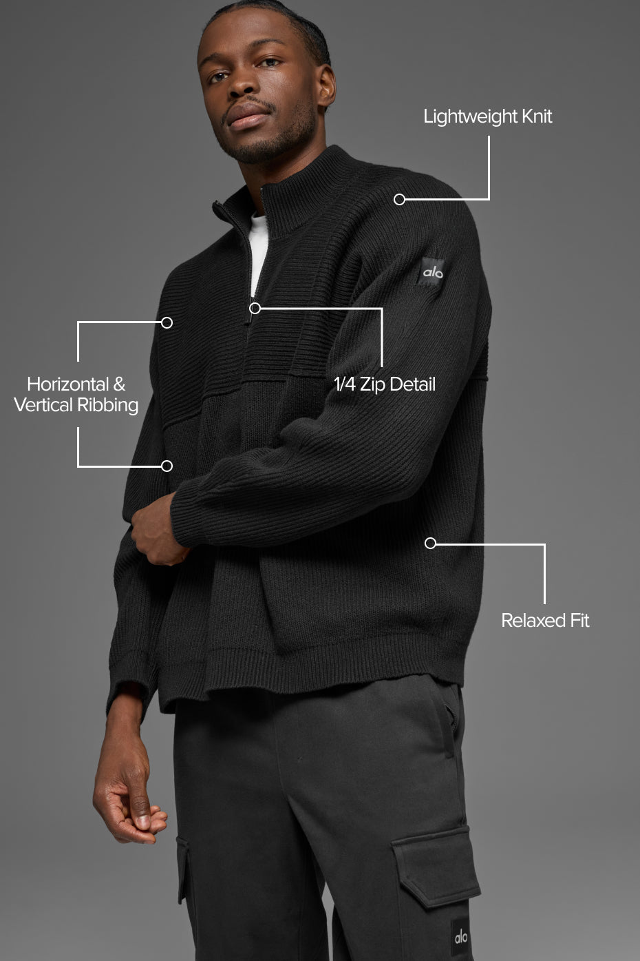 Domain Shift Rib Knit 1/4 Zip Sweater - Black — photo 2