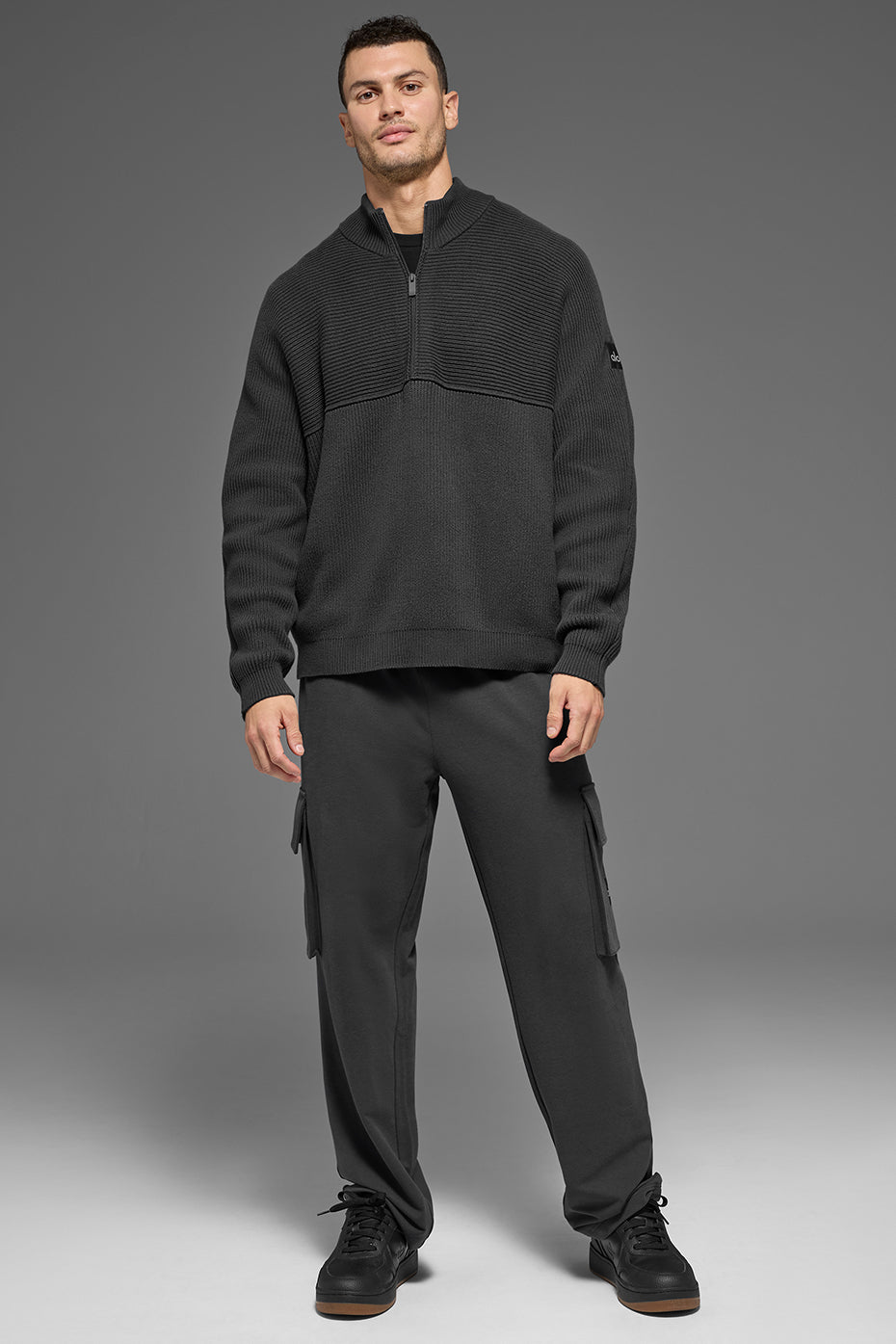 Domain Shift Rib Knit 1/4 Zip Sweater - Anthracite — photo 6