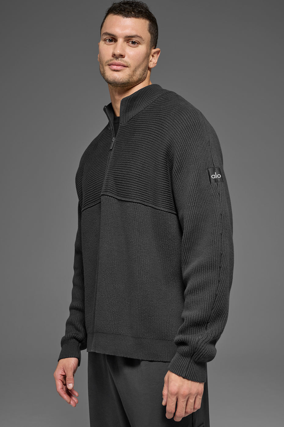 Domain Shift Rib Knit 1/4 Zip Sweater - Anthracite — photo 3