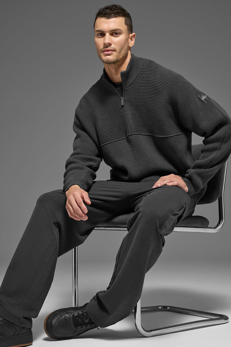 Domain Shift Rib Knit 1/4 Zip Sweater - Anthracite — photo 5