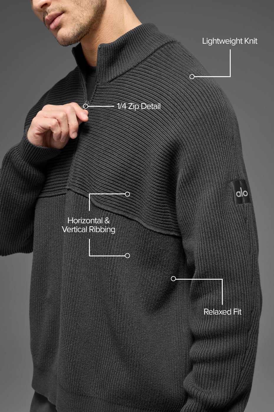 Domain Shift Rib Knit 1/4 Zip Sweater - Anthracite — photo 2