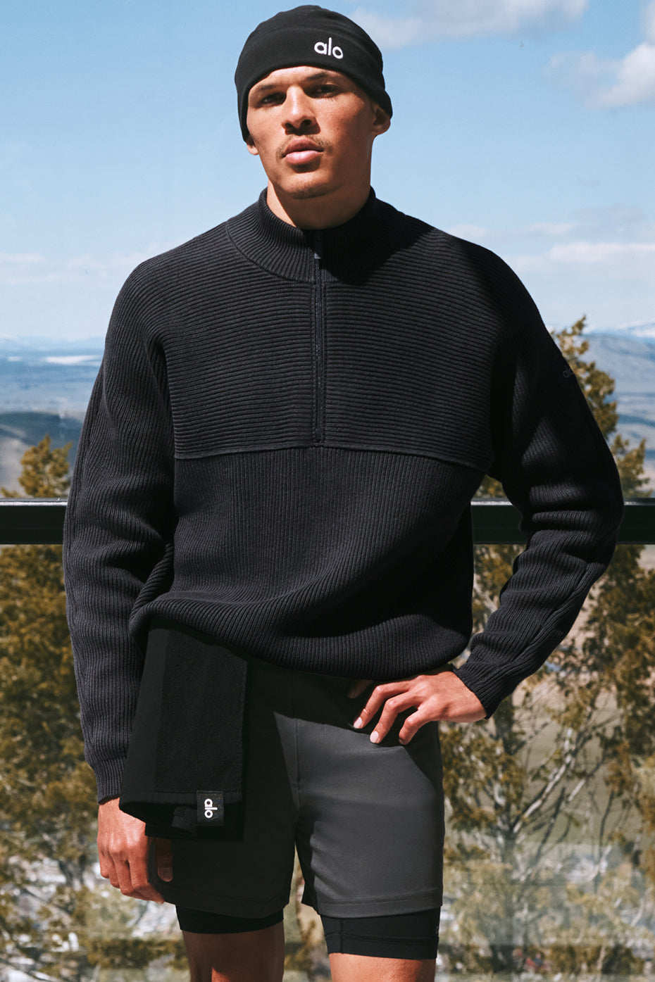 Domain Shift Rib Knit 1/4 Zip Sweater - Anthracite — photo 1