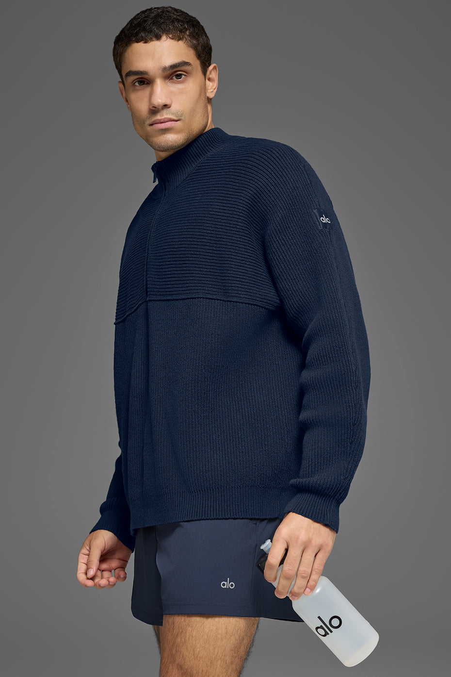 Domain Shift Rib Knit 1/4 Zip Sweater - Navy — photo 5