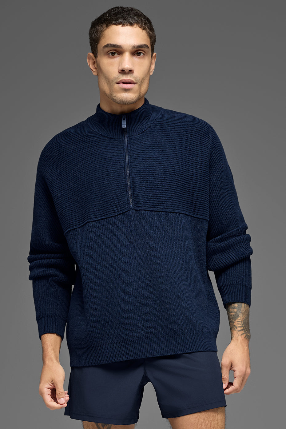 Domain Shift Rib Knit 1/4 Zip Sweater - Navy — photo 3