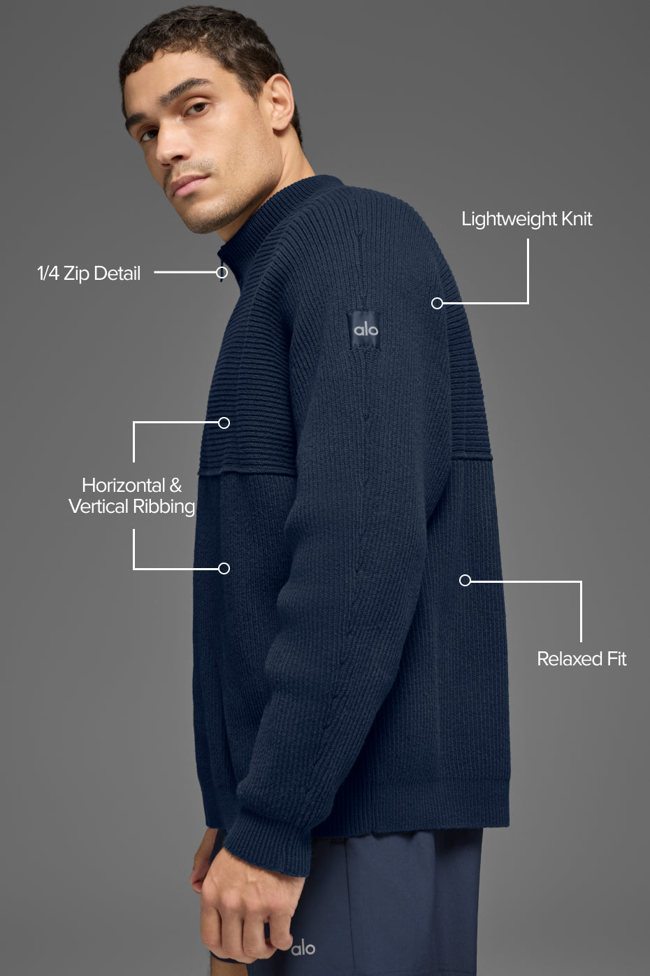 Domain Shift Rib Knit 1/4 Zip Sweater - Navy — photo 2