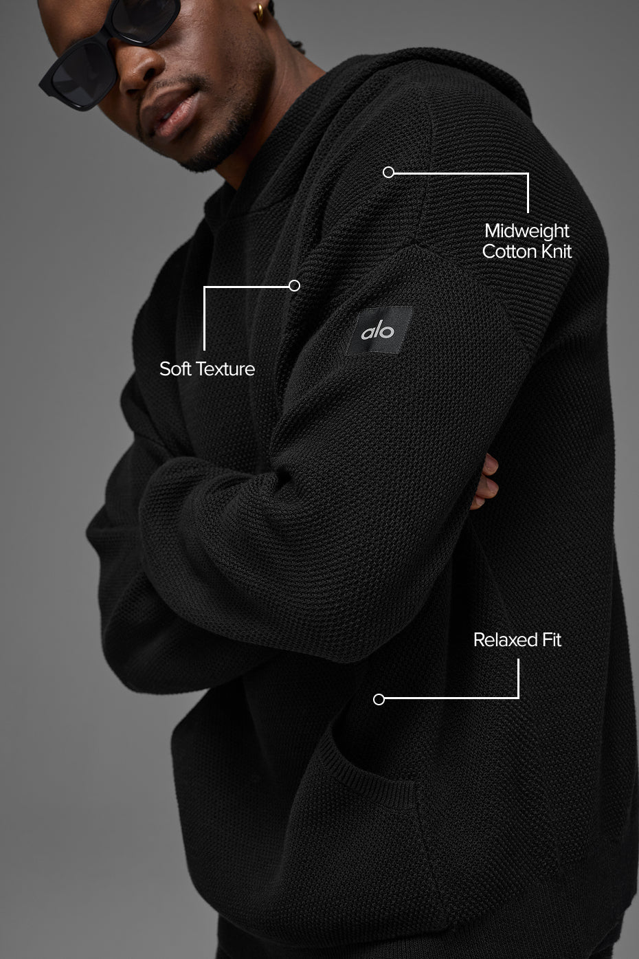 Sports Club Sweater Knit Hoodie - Black — photo 2