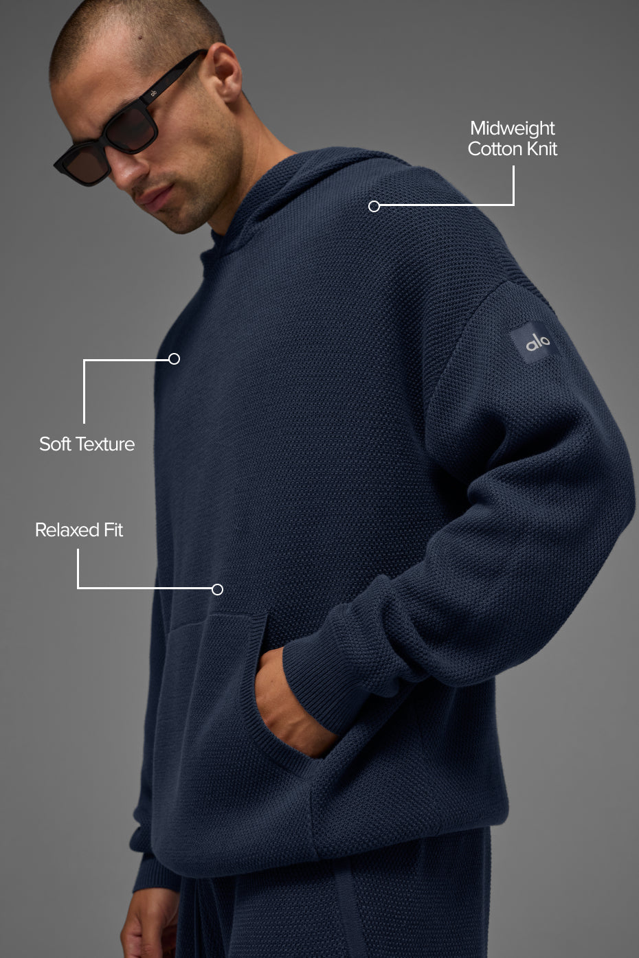 Sports Club Sweater Knit Hoodie - Navy — photo 2