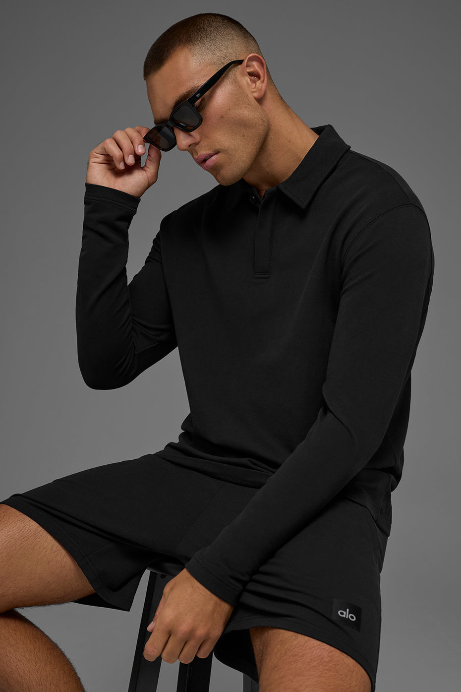 Double Take Long Sleeve Polo - Black — photo 4