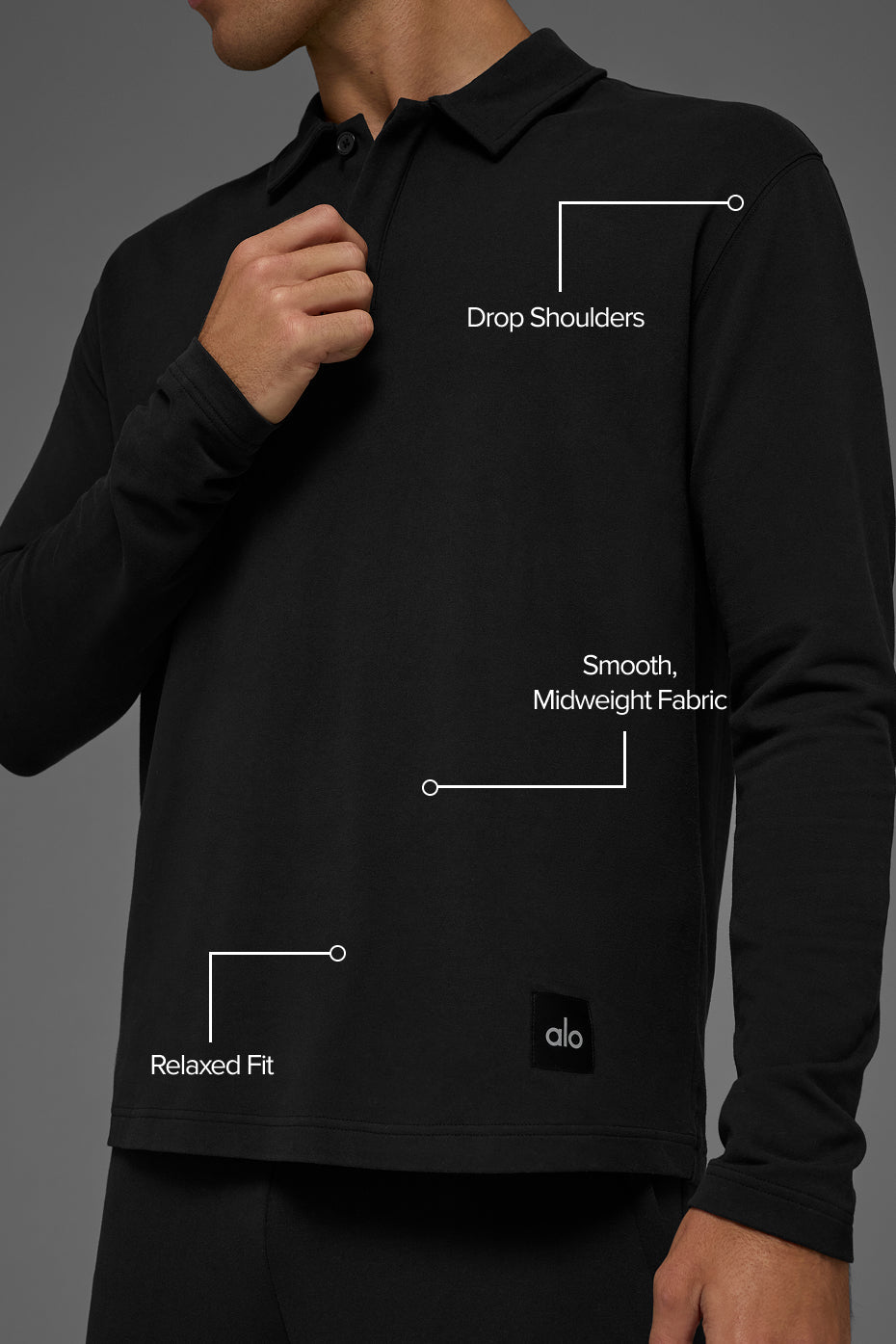 Double Take Long Sleeve Polo - Black — photo 2