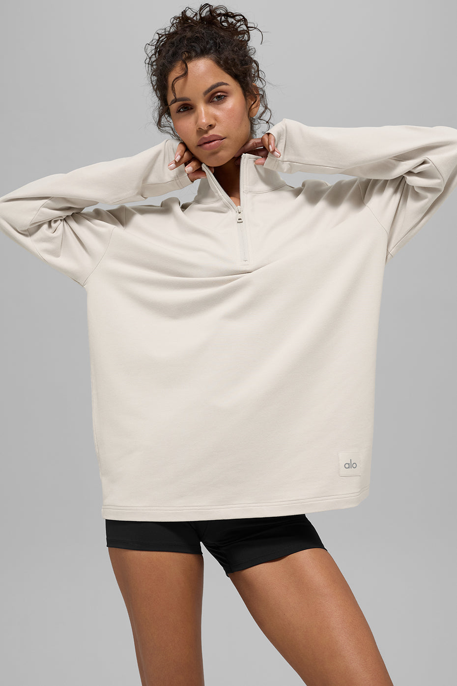 Double Take Long Sleeve 1/4 Zip - Bone — photo 1
