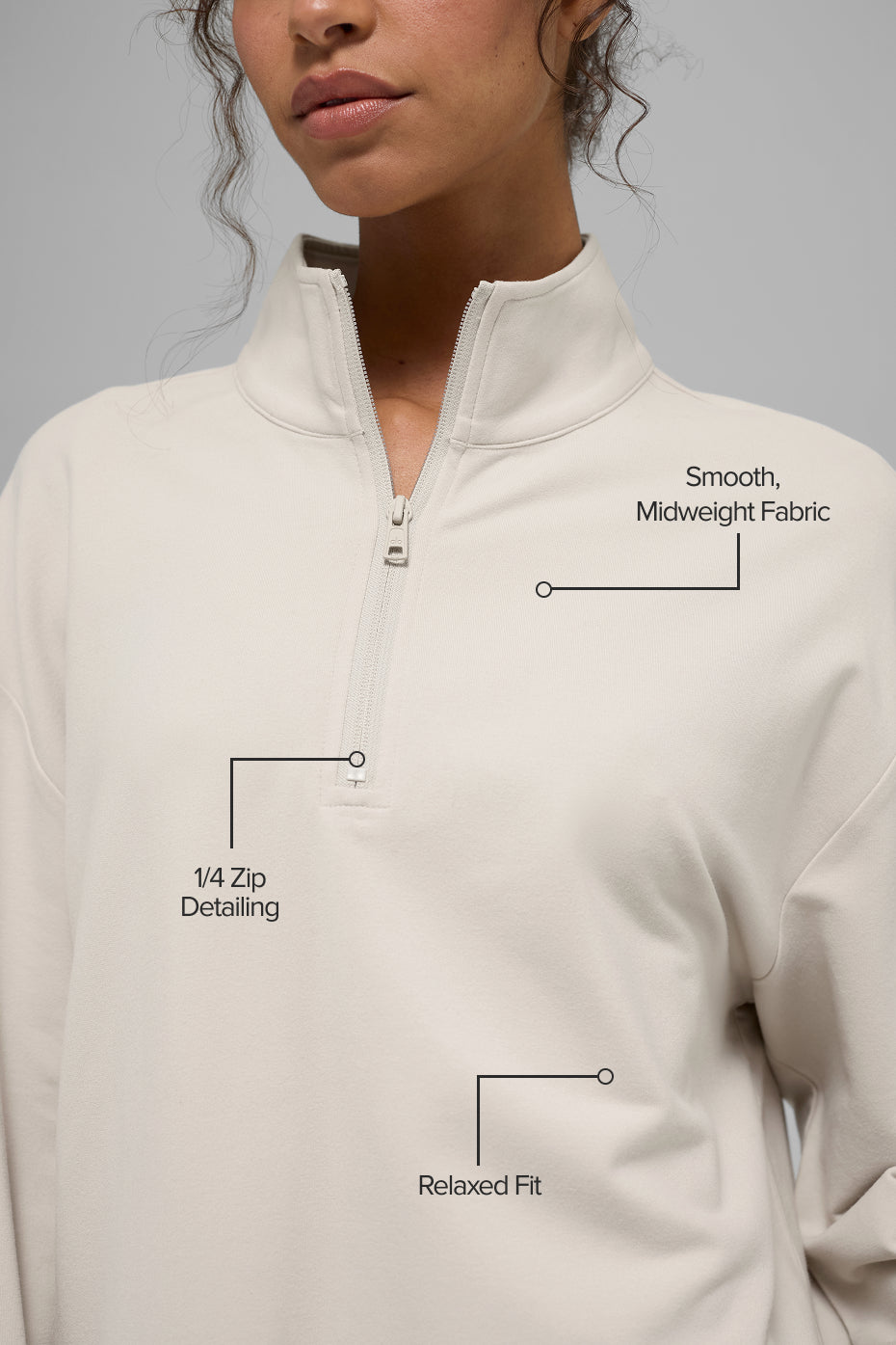 Double Take Long Sleeve 1/4 Zip - Bone — photo 2