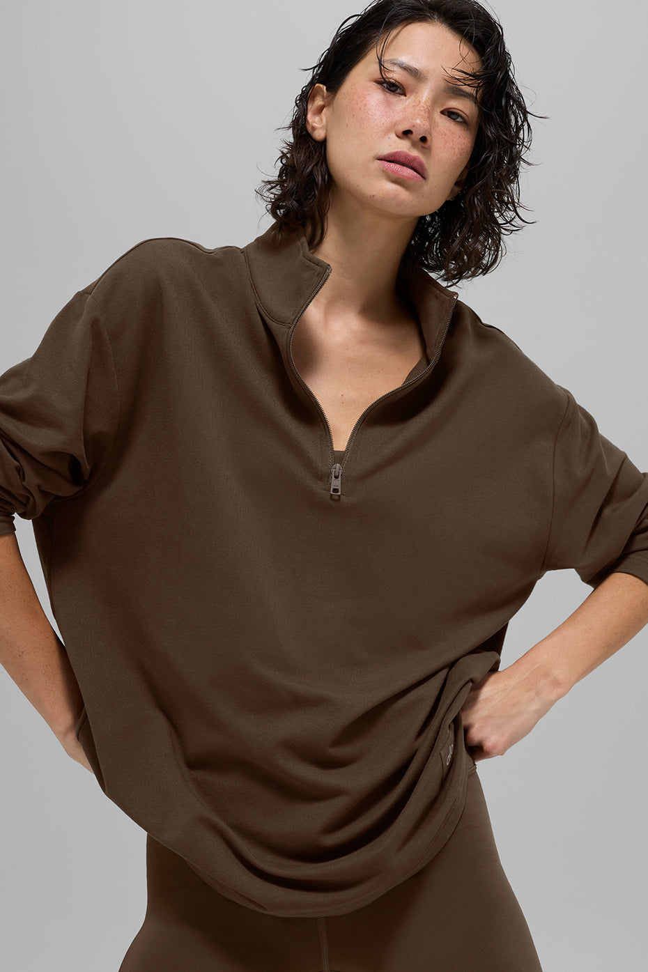 Double Take Long Sleeve 1/4 Zip - Espresso — photo 1