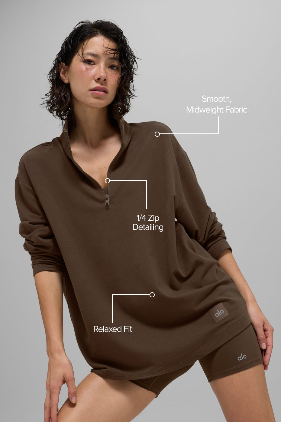 Double Take Long Sleeve 1/4 Zip - Espresso — photo 2