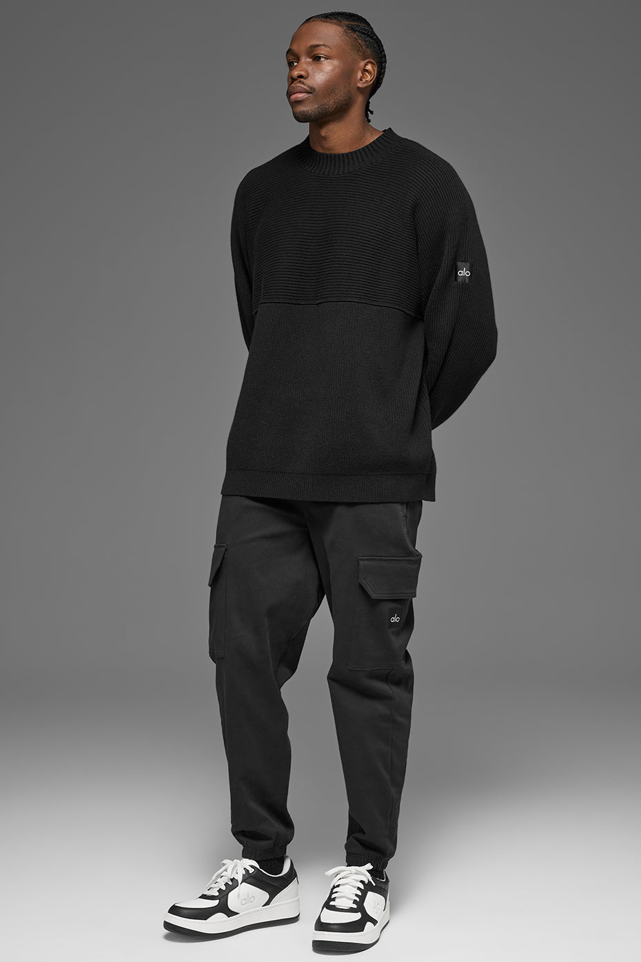 Domain Shift Rib Knit Sweater Crew - Black — photo 4