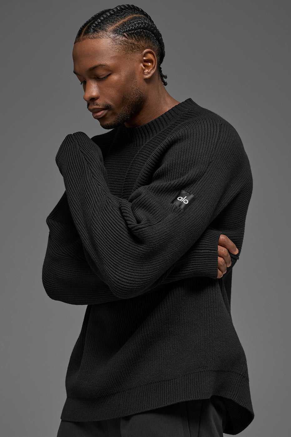 Domain Shift Rib Knit Sweater Crew - Black — photo 5