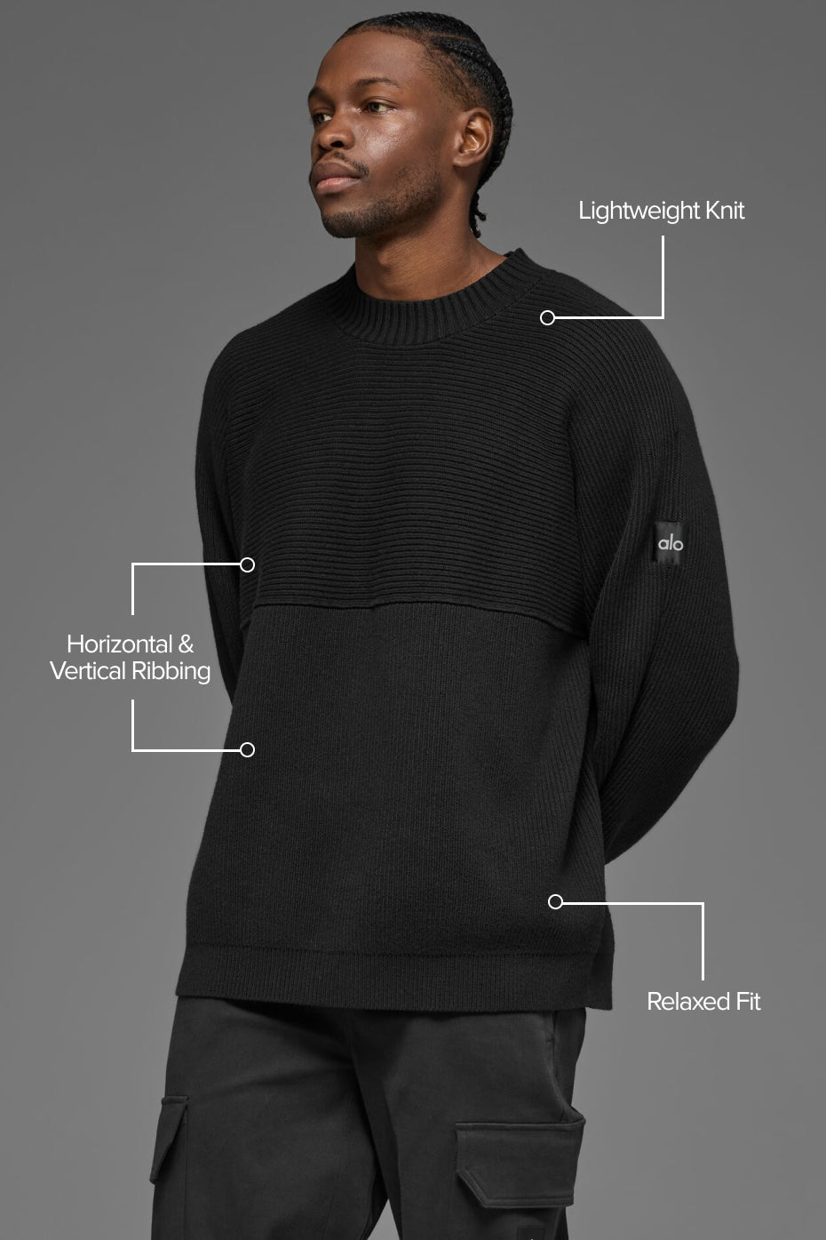 Domain Shift Rib Knit Sweater Crew - Black — photo 2