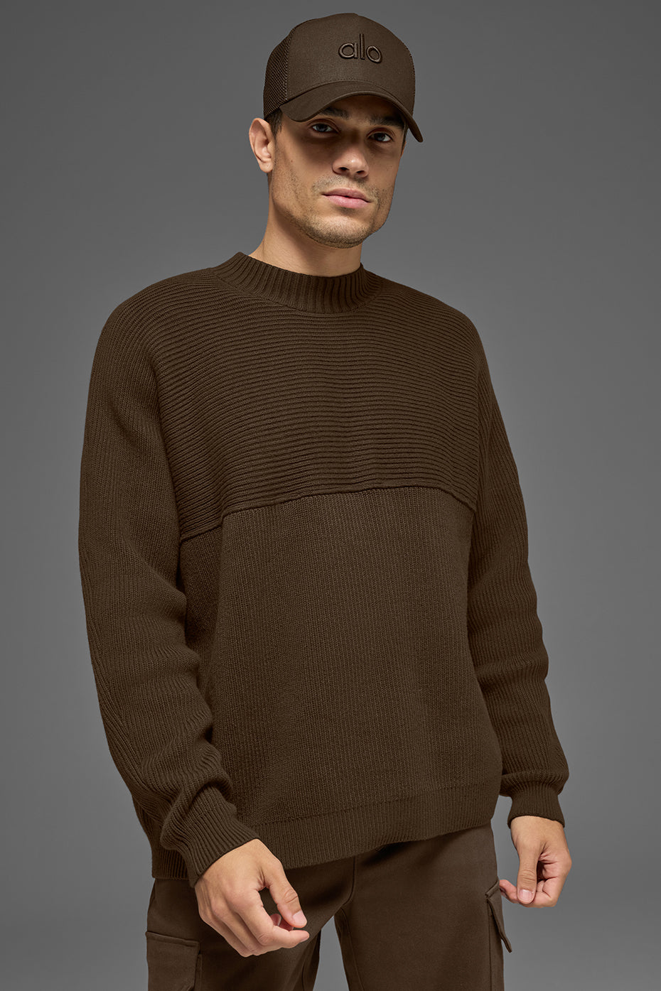 Domain Shift Rib Knit Sweater Crew - Espresso — photo 1