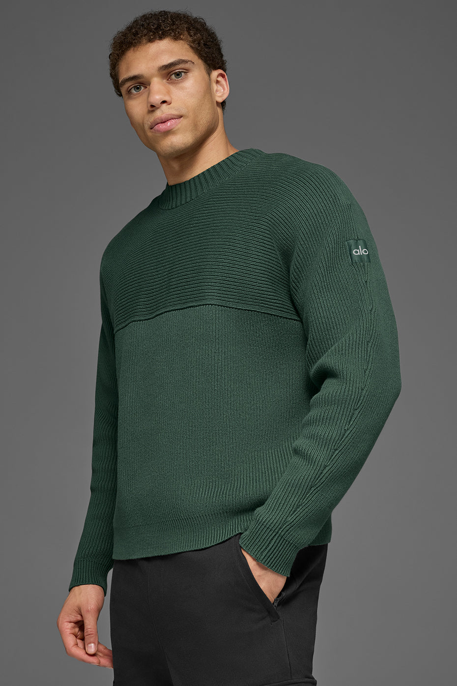 Domain Shift Rib Knit Sweater Crew - Clover Green — photo 2