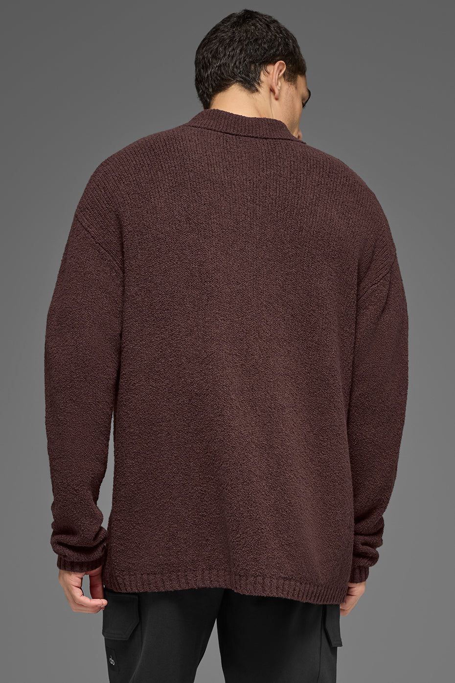Textured Knit Long Sleeve Polo - Brownstone — photo 4