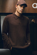 Textured Knit Long Sleeve Polo - Brownstone — photo 1