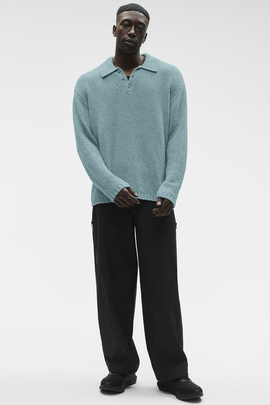 Textured Knit Long Sleeve Polo - Desert Sage — photo 5