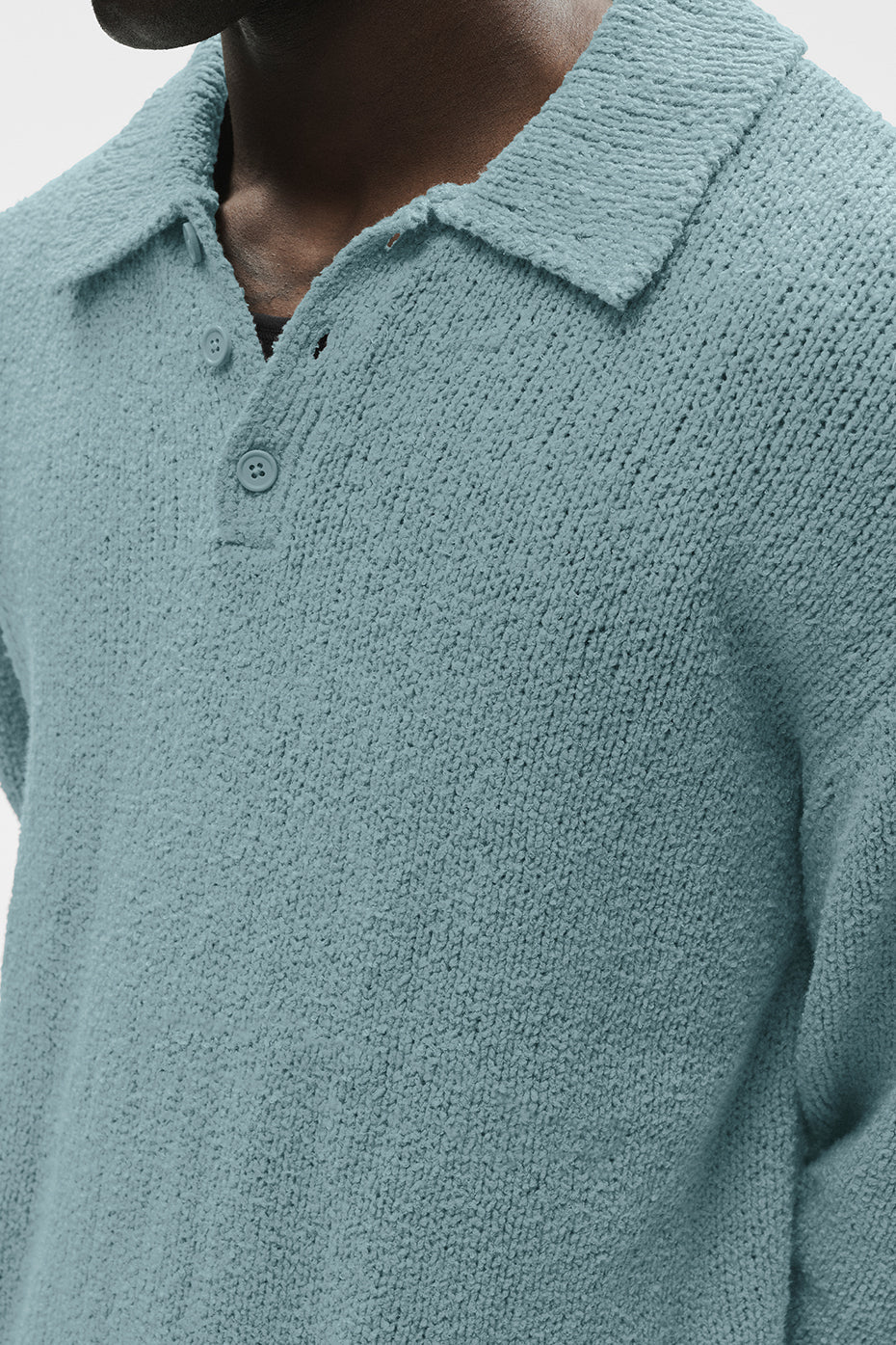 Textured Knit Long Sleeve Polo - Desert Sage — photo 2
