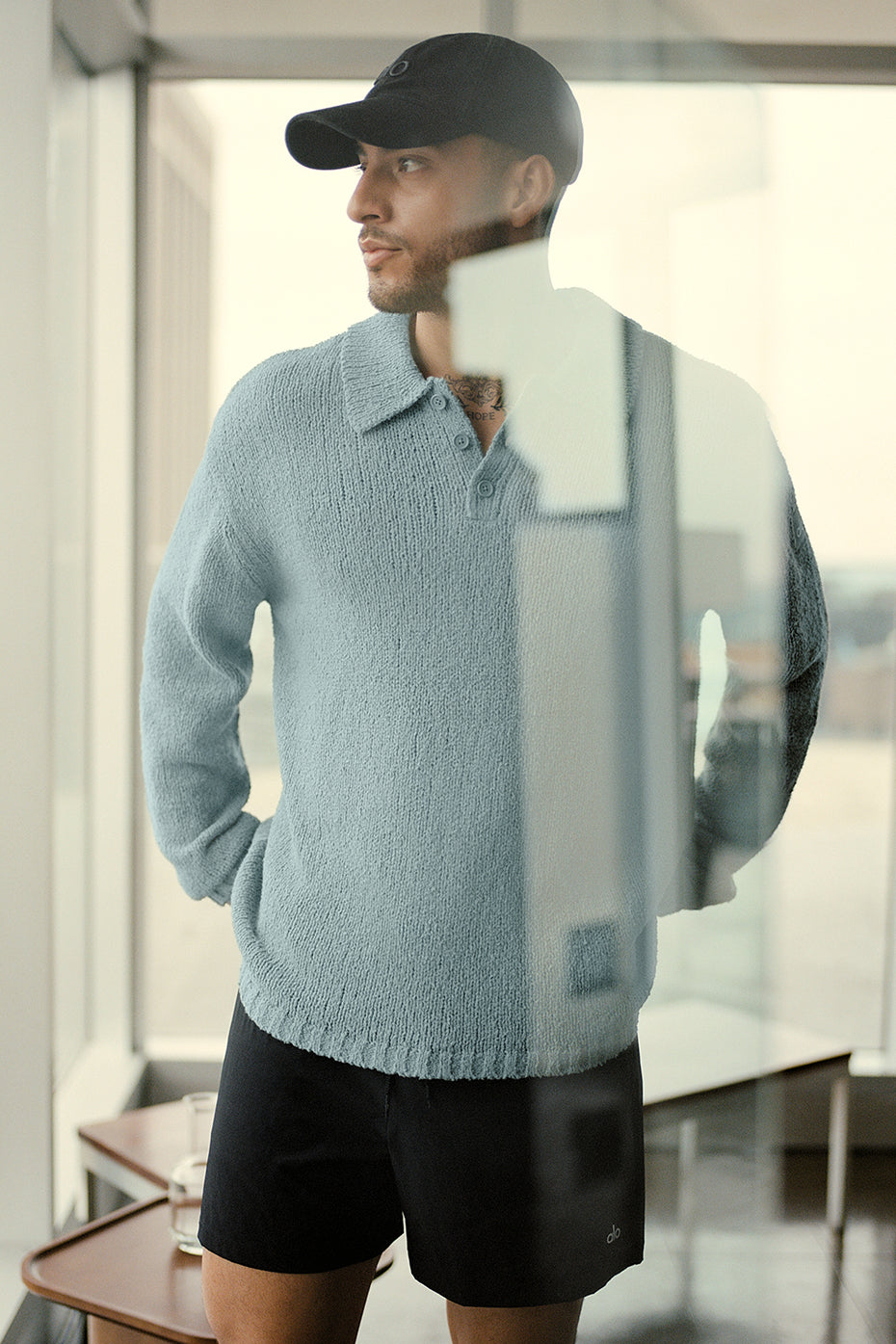 Textured Knit Long Sleeve Polo - Desert Sage — photo 1