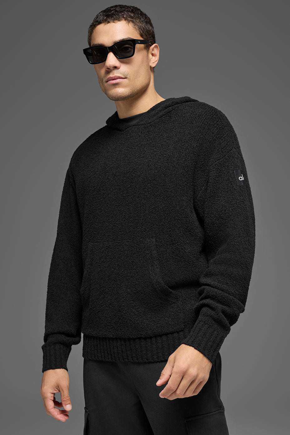 Textured Knit Hoodie - Black — photo 1