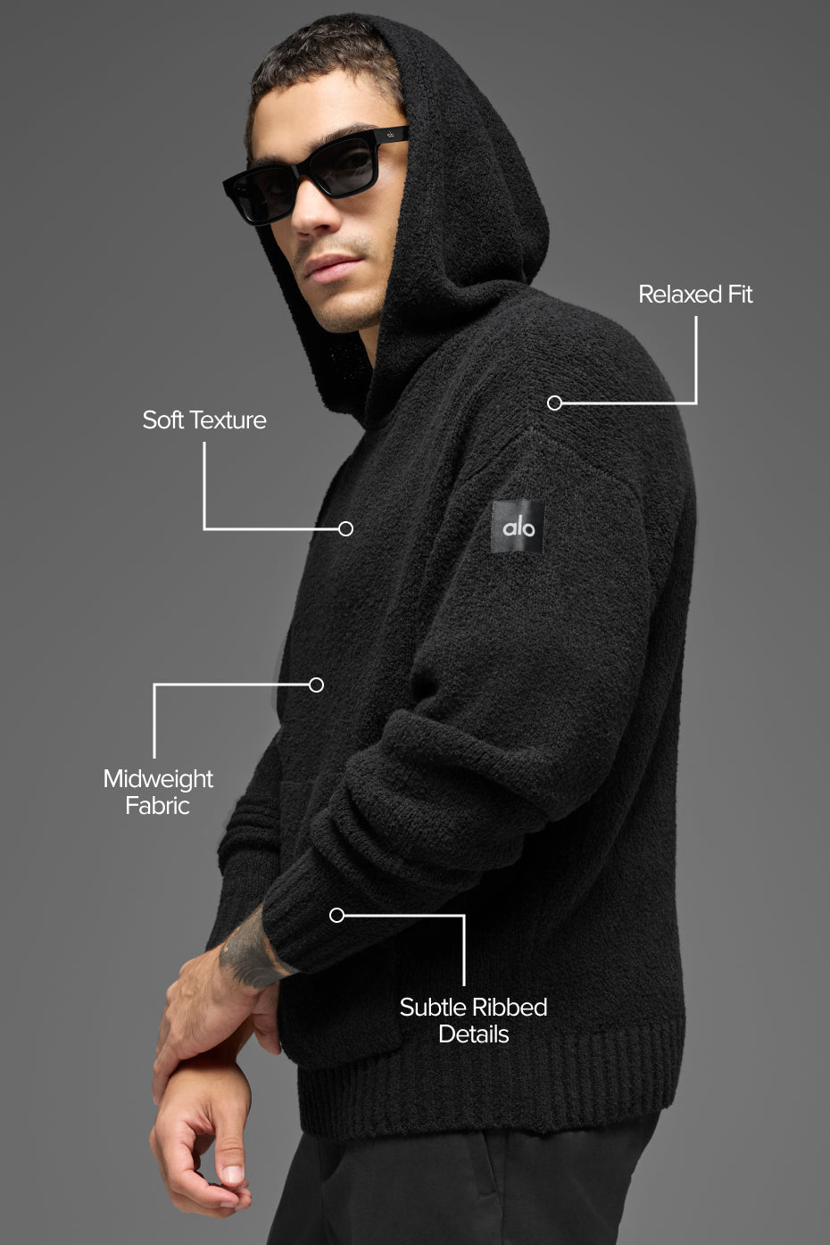Textured Knit Hoodie - Black — photo 2