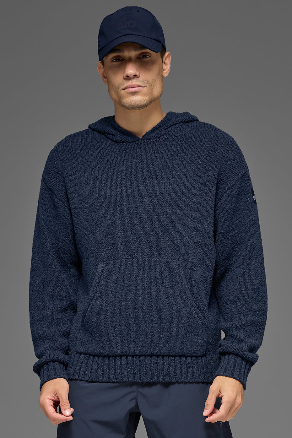 Textured Knit Hoodie - Navy — photo 1