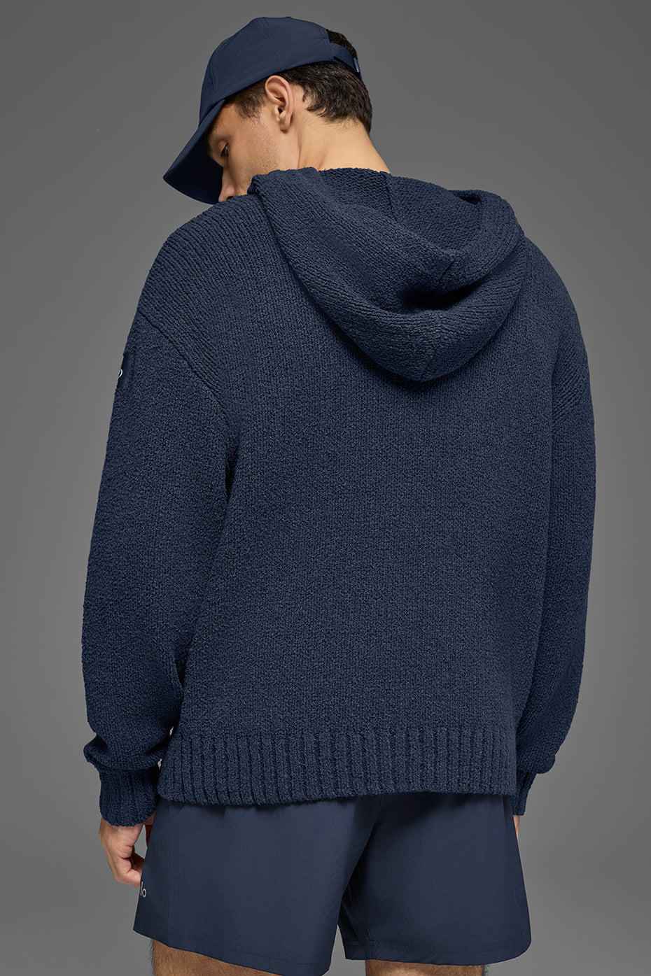 Textured Knit Hoodie - Navy — photo 3