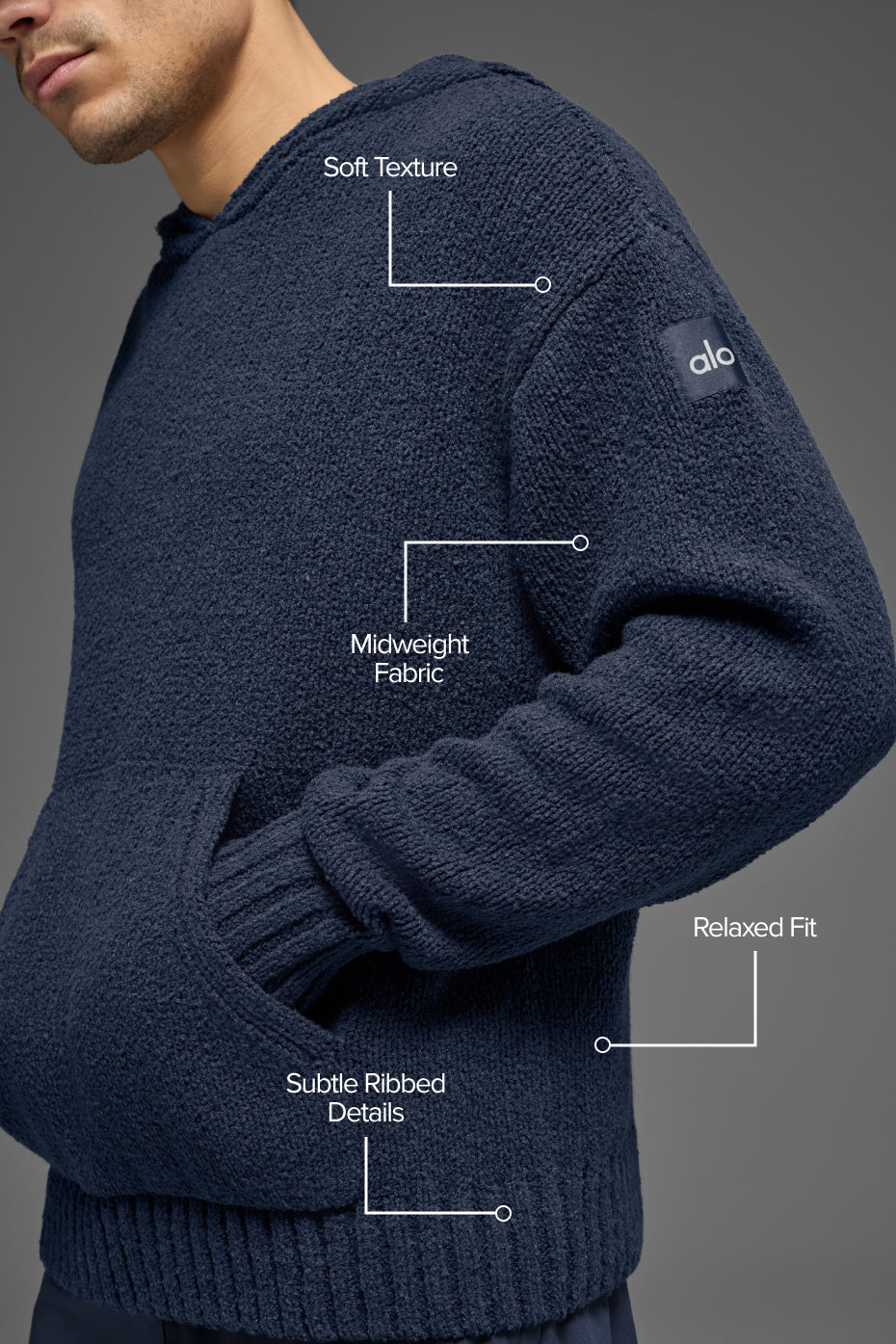 Textured Knit Hoodie - Navy — photo 2